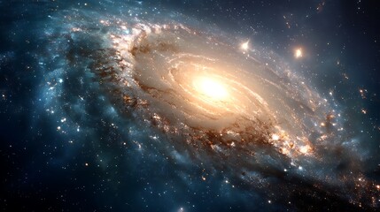 Wall Mural - Bright spiral galaxy glowing in the depths of outer space