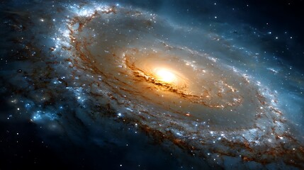 Wall Mural - Bright spiral galaxy glowing in the depths of outer space