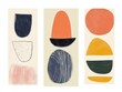 © kkkiim graphic - Set of three minimalist abstract wall art prints with simple geometric shapes and vibrant color palette in boho style