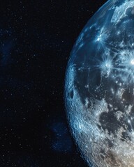 Poster - Majestic large moon illuminating the night sky with stars creating a breathtaking celestial view