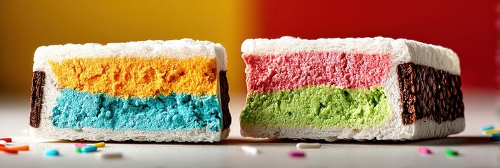 Aufkleber - Colorful Ice Cream Sandwich Cut in Half Showcasing Vibrant Filling and Creamy Texture