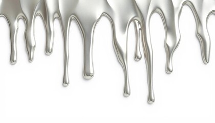 Wall Mural - Silvery molten metal drips, abstract shapes, white background, aluminum, steel
