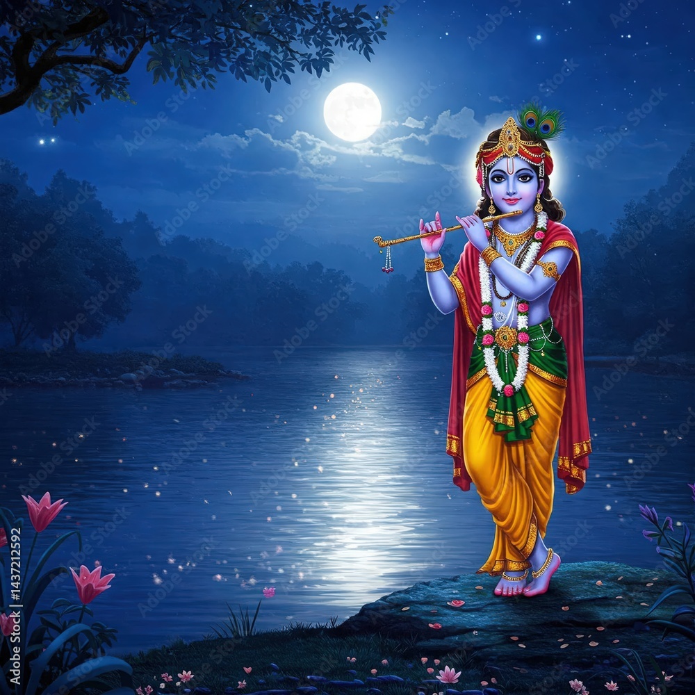 krishna bhagwan photo | cute krishna images wallpapers | little radha  krishna drawing | krishna wallpaper hd 4k | krishna janmashtami | krishna  jayanthi | Divine Lord Krishna Playing Flute Spiritual Stock Illustration |  Adobe Stock, image size:1000x1000