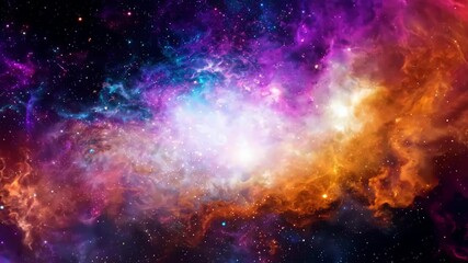 Wall Mural - seamless loop animation of colorful space nebula and glowing galaxies in 4k video background