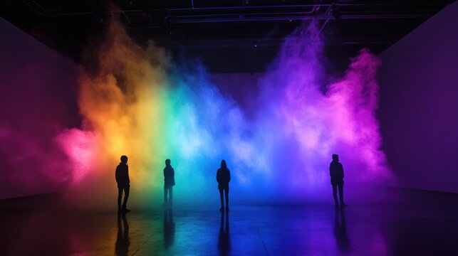 Colorful mist swirls freely in air exploding with energy and playful vivid motion