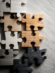 Poster - Teamwork is Expressed Through a Minimal Composition of Puzzle Pieces Arranged in Neutral Tones on a Textured Surface