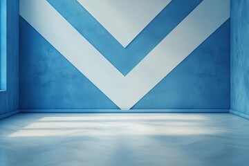 Poster - Minimalist Steel Blue and White Chevron Wall Design Soft Geometric Shapes and Clean Lines Abstract Background