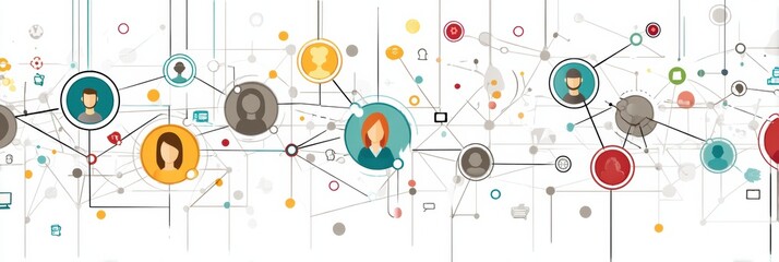 Aufkleber - Network Grid Showcasing Avatar Icons Linked by Connection Lines Representing Digital Interaction and Communication Among Users