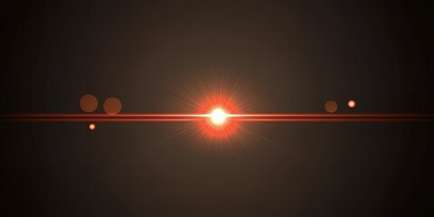 Poster - Bright Red Lens Flare with Glowing Light Rays and Bokeh Effect on Dark Background Perfect for Overlay or Abstract Design