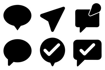 Wall Mural - tick and ok silhouette vector icon set, vector set of speech and talk bubbles illustrations, set of 