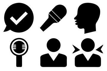 Wall Mural - tick and ok silhouette vector icon set, vector set of speech and talk bubbles illustrations, set of 