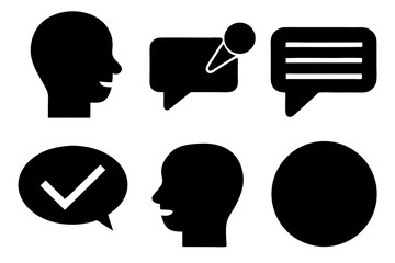 Wall Mural - tick and ok silhouette vector icon set, vector set of speech and talk bubbles illustrations, set of 