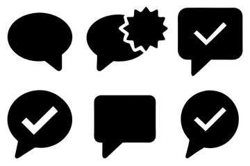 Wall Mural - tick and ok silhouette vector icon set, vector set of speech and talk bubbles illustrations, set of 
