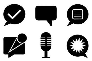 tick and ok silhouette vector icon set, vector set of speech and talk bubbles illustrations, set of 