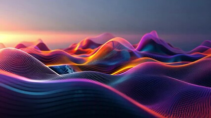 Poster - vibrant digital landscape colorful waves and abstract patterns in motion, showcasing technology and 