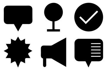 Wall Mural - tick and ok silhouette vector icon set, vector set of speech and talk bubbles illustrations, set of 