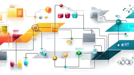 Leinwandbilder - Stylized Flowchart Elements Designed for Infographics With Vibrant Colors and Unique Shapes on a Clean White Background