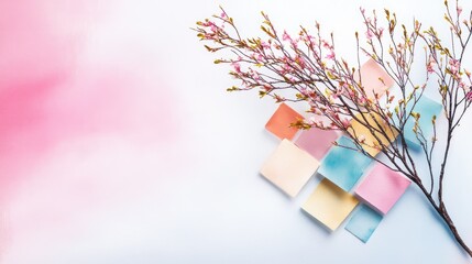 Poster - Minimal design with soft pastel watercolor squares and white background for modern aesthetic