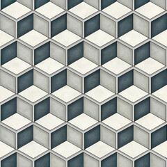 Fototapete - 3D isometric tile pattern cube illusion seamless