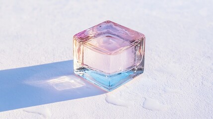 Poster - Pink and Blue Glass Ice Cube on White Background