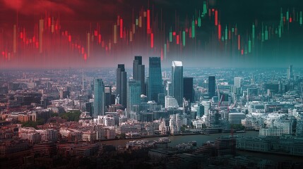 Poster - London Skyline with Digital Trading Chart Overlays in Background