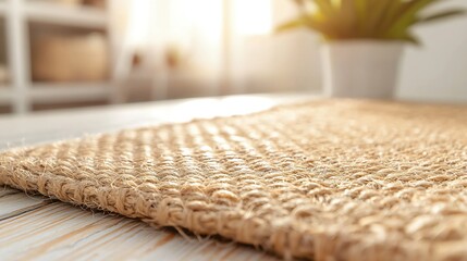 Poster - Close Up of a Natural Fiber Rug on Wooden Surface