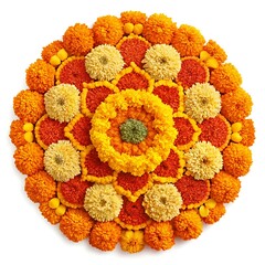 marigold flower rangoli design for diwali festival , indian festival flower decoration