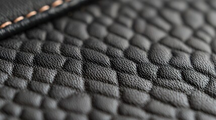 Poster - Close-Up of Black Leather Texture with Subtle Stitching