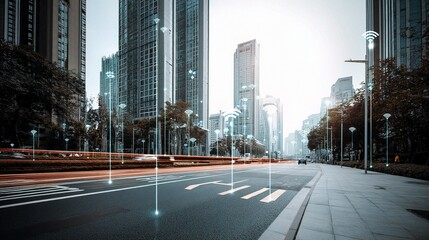 Poster - Smart City Streets Overlaid with Data Packets and Connectivity Nodes