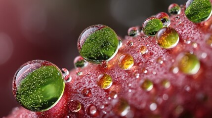 Aufkleber - Close-up of water droplets on a red leaf showcasing natural beauty and the textural elements of the leaf surface