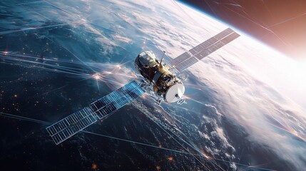 Poster - Satellite in Orbit Over Earth with Double Exposure Effect