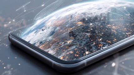 Poster - Mixed Media Satellite View of Earth in Digital Technology Environment