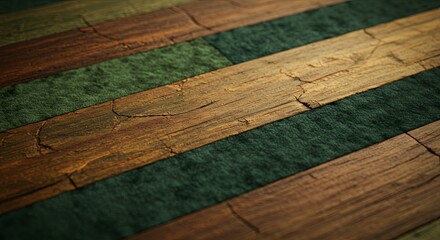 Poster - A wooden floor with a green carpet on top