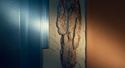 Poster - A photo of a wooden log with a metal frame and a carpet