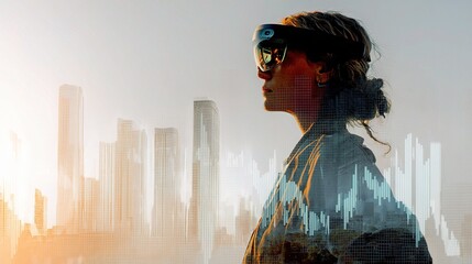 Poster - Woman Entrepreneur with AR Glasses Analyzing Data in Urban Setting