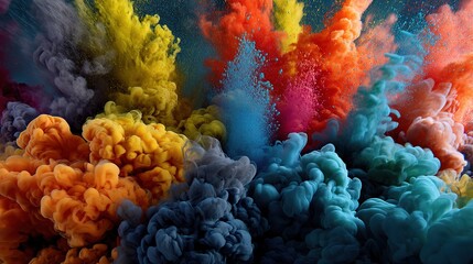 Poster - Vibrant Explosion of Colors with Swirling Smoke and Fluid Patterns