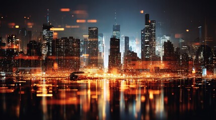 Poster - Glowing Abstract Manhattan Cityscape with Futuristic Design Elements