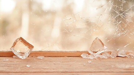 Poster - Melting Ice Cubes on Wooden Window Sill