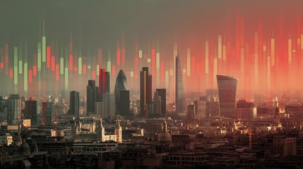 Poster - London Skyline with Trading Chart Overlays in Digital Format