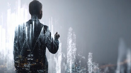 Poster - Business Manager Presenting Strategy with Holographic Data Visuals
