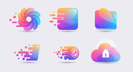 Fototapete - Abstract colorful technology icons set representing modern digital transformation and innovation