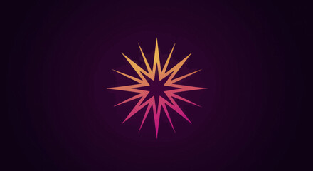 Poster - Abstract starburst design with vibrant gradient of orange to pink over dark purple background conveys energy and dynamism suitable for modern graphics