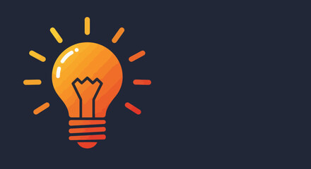 Poster - Creative idea concept graphic illustration of glowing light bulb on dark background representing innovation, inspiration and problem solving