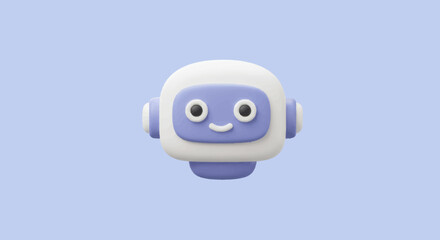 Aufkleber - Cute 3D robot head character with a friendly smile on a soft blue background perfect for technology and innovation themes