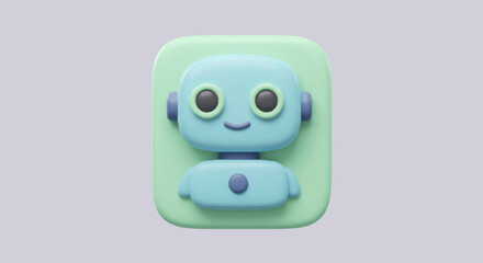 Poster - Cute pastel robot icon with rounded edges on light green background for app design or branding