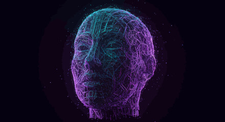 Aufkleber - Digital human head with glowing network lines represents artificial intelligence innovation and futuristic technology concepts