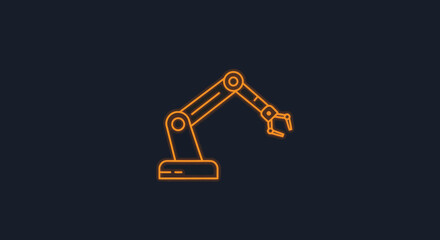 Aufkleber - Futuristic robotic arm illustration glowing orange against a dark background for industrial automation and technology concepts