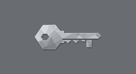 Poster - Geometric Key Illustration in Silver Tones a Symbol of Security and Protection