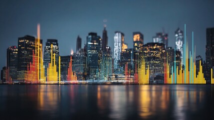 Poster - Colorful Skyline at Dusk with Layered Graphical Elements