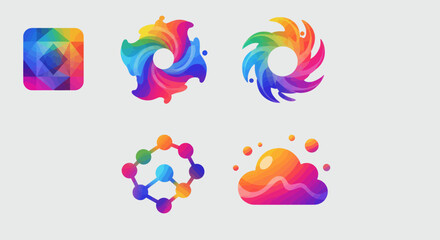 Aufkleber - Modern rainbow gradient logo collection showcasing abstract designs and vibrant colors for business branding and creative projects